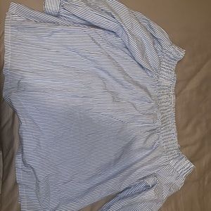 Off the shoulder vertical striped 3/4sleeve blouse